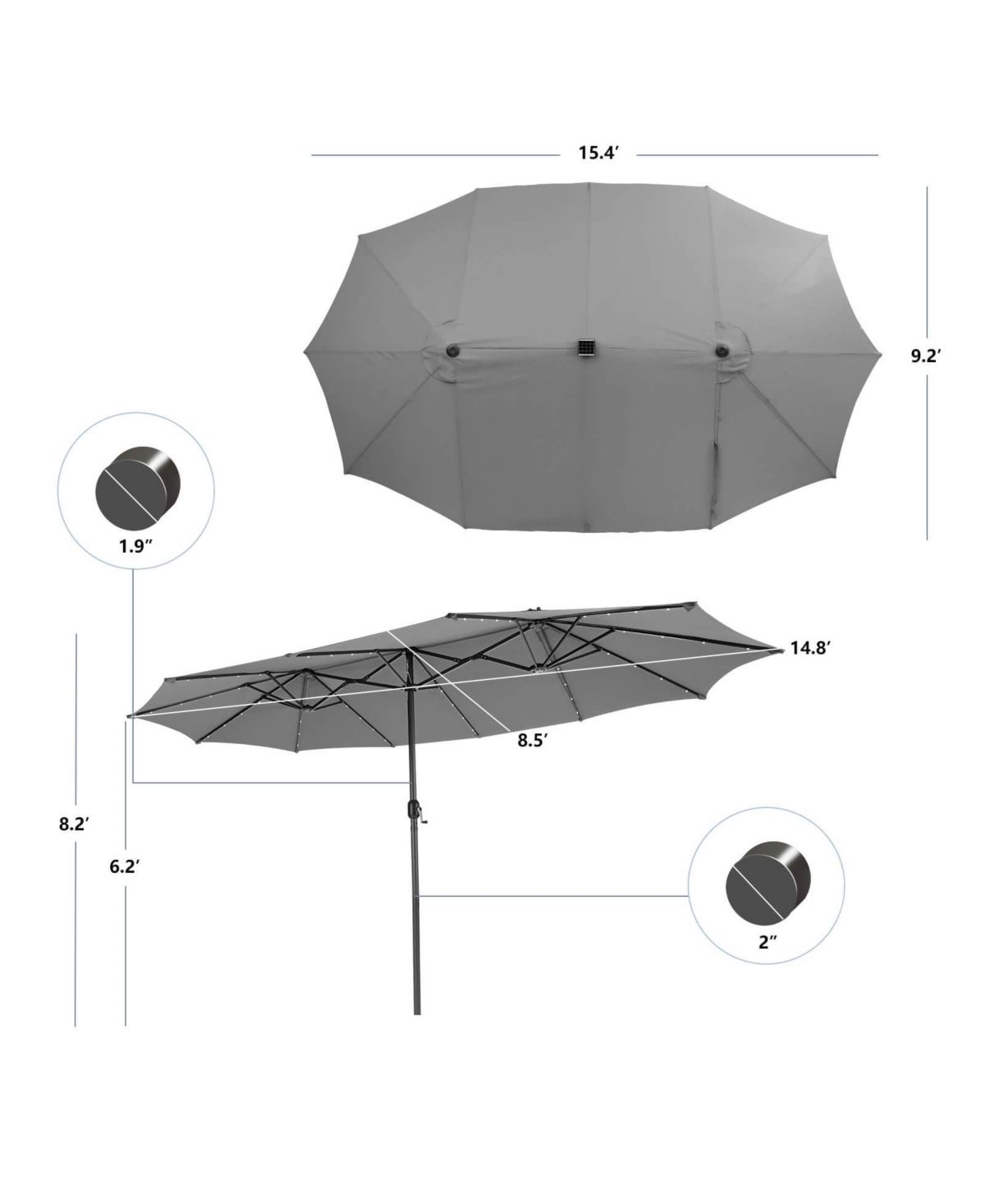Costway 15 Twin Patio Double-Sided Umbrella 48 Solar Led Lights Crank Outdoor