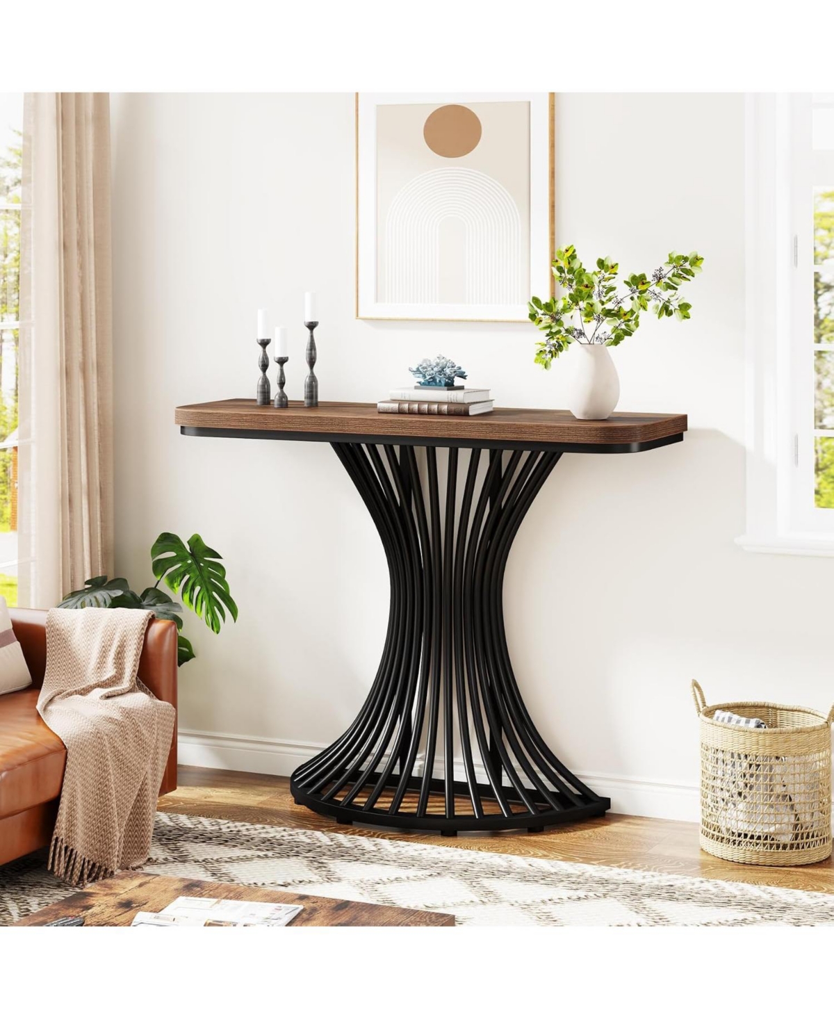 Tribesigns 39" Industrial Console Table with Geometric Base