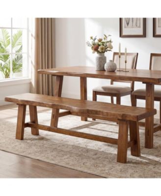 63 Long Solid Wood Dining Bench, Farmhouse Entryway Bench with Angled Legs for Dining Room, Kitchen, Entryway