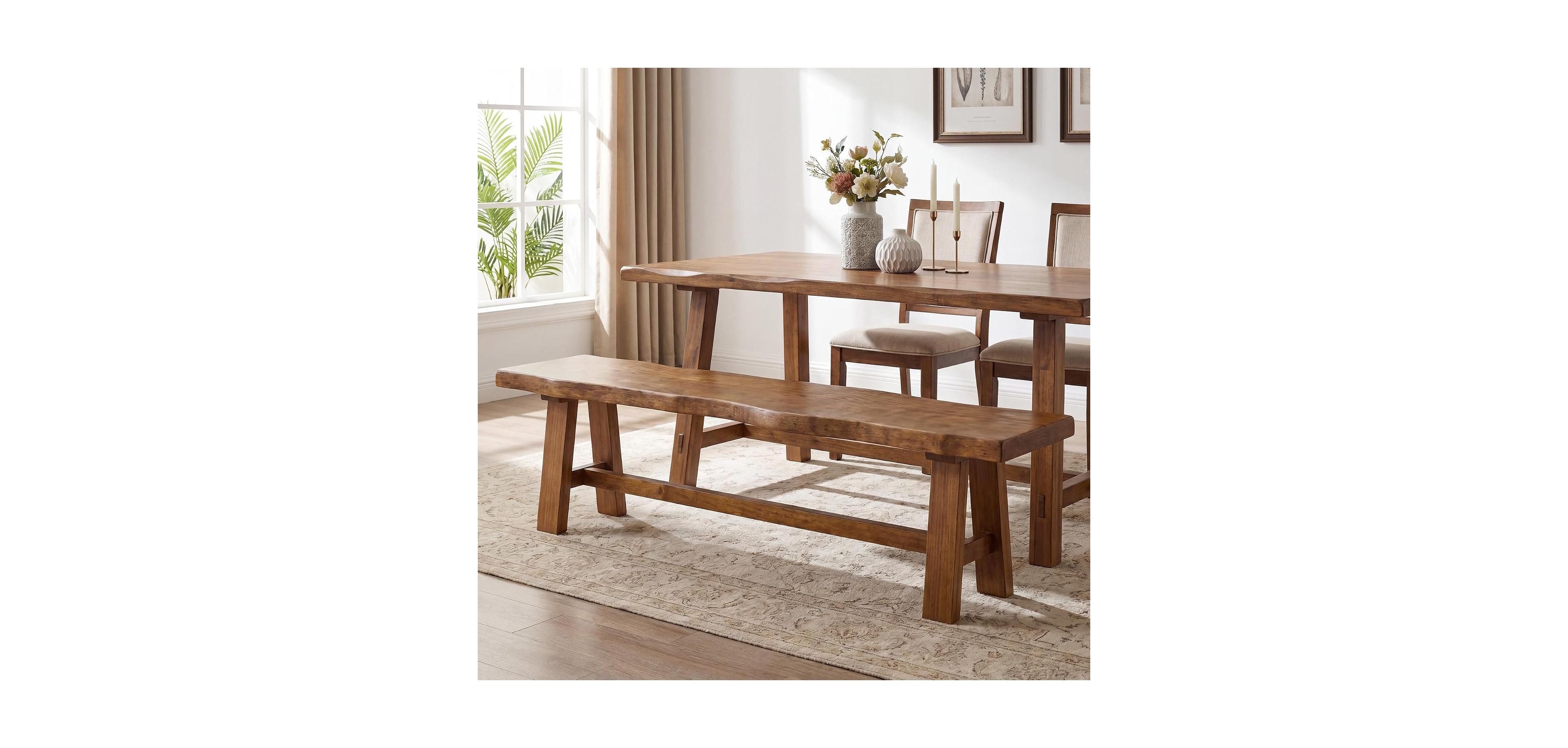 Tribesigns 63 Long Solid Wood Dining Bench, Farmhouse Entryway Bench with Angled Legs for Dining Room, Kitchen, Entryway