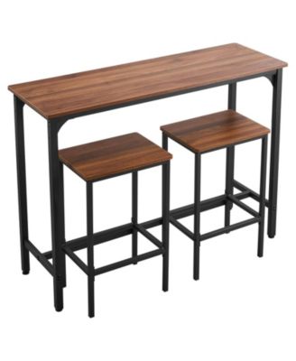 47 Inch Rustic Bar Table and 2 Stools Set for Kitchen Breakfast and Dining