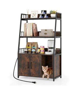 Hidden Litter Box Cabinet 52 in Cat Enclosure with Scratching Pad and Shelves