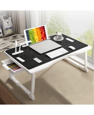 Laptop Bed Desk Foldable USB Port Cup Holder Drawer Portable