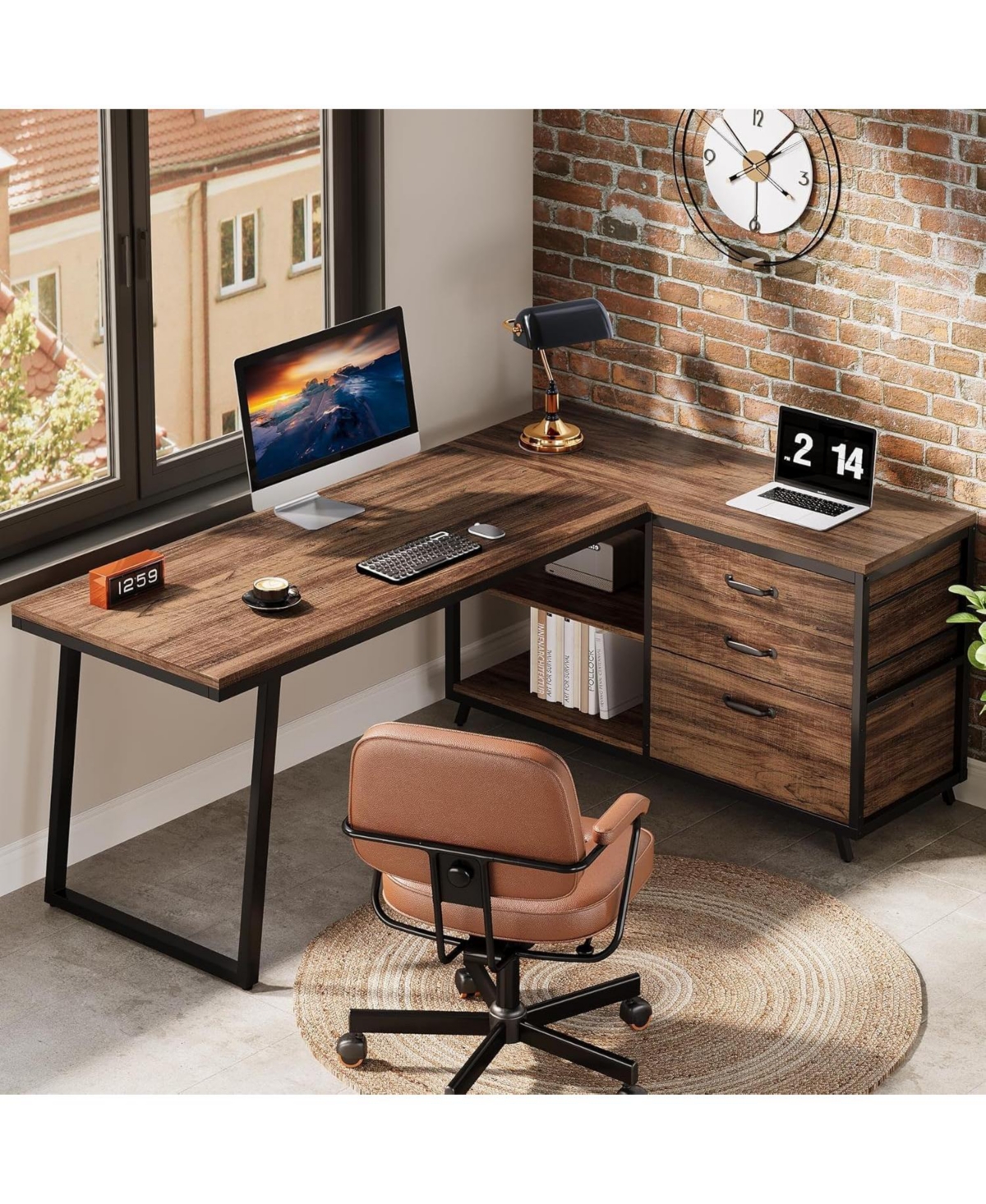 Tribesigns 53" L-Shaped Desk with 3 Drawers and Shelves