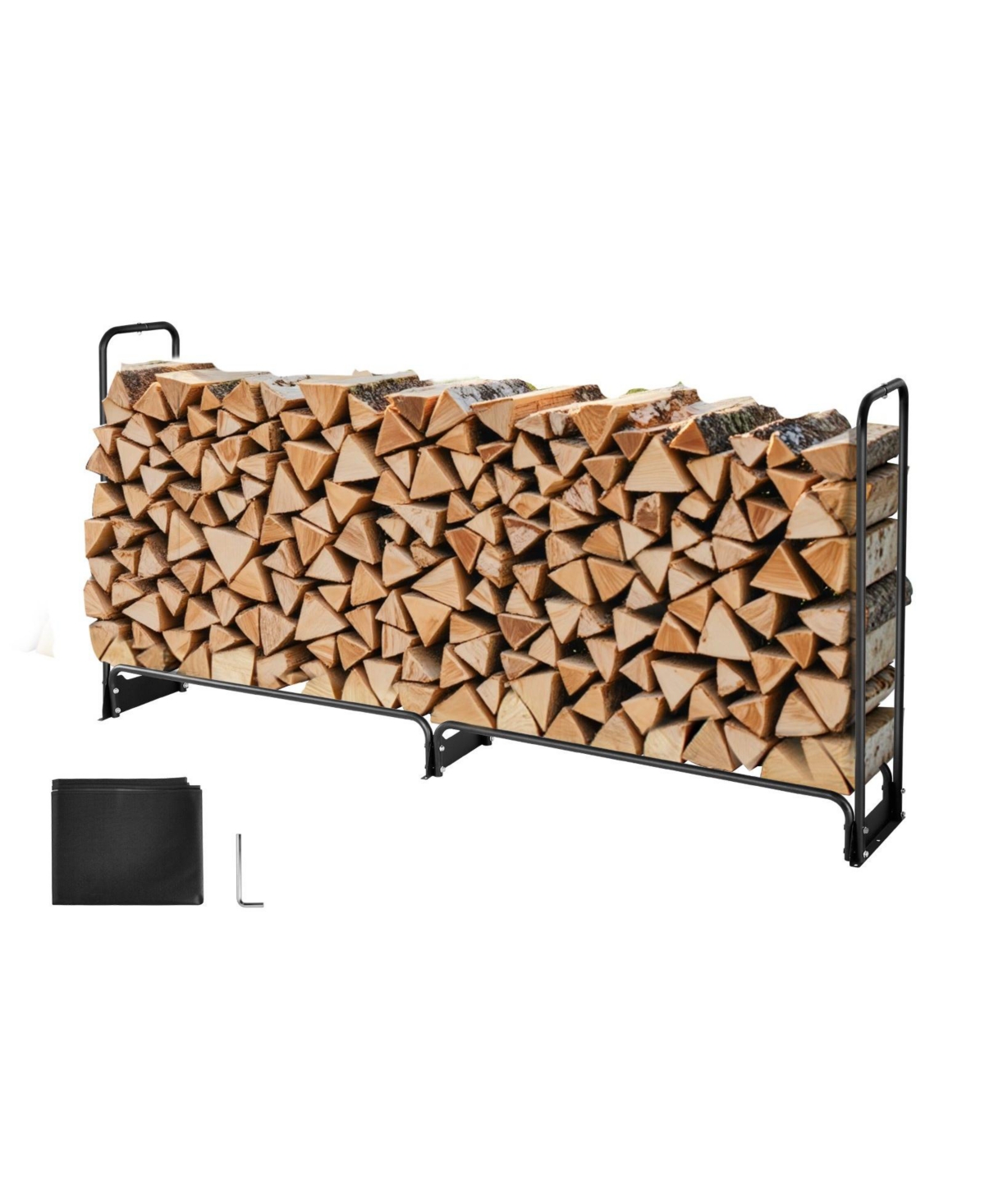 Slickblue Outdoor Firewood Rack with Top Waterproof Cover, Metal Log Holder for 1/2 Cord Wood Storage