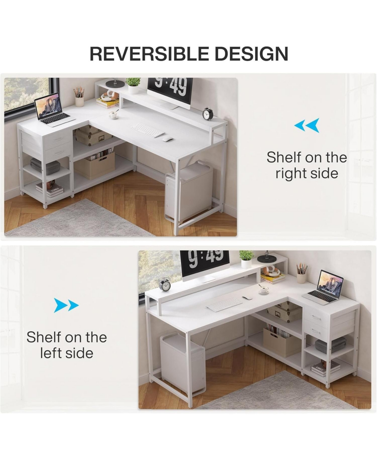 Tribesigns 55" L-Shaped Desk with Drawers and Shelves
