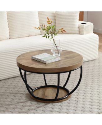 31" Round 2-Tier Industrial Coffee Table, Wood and Metal