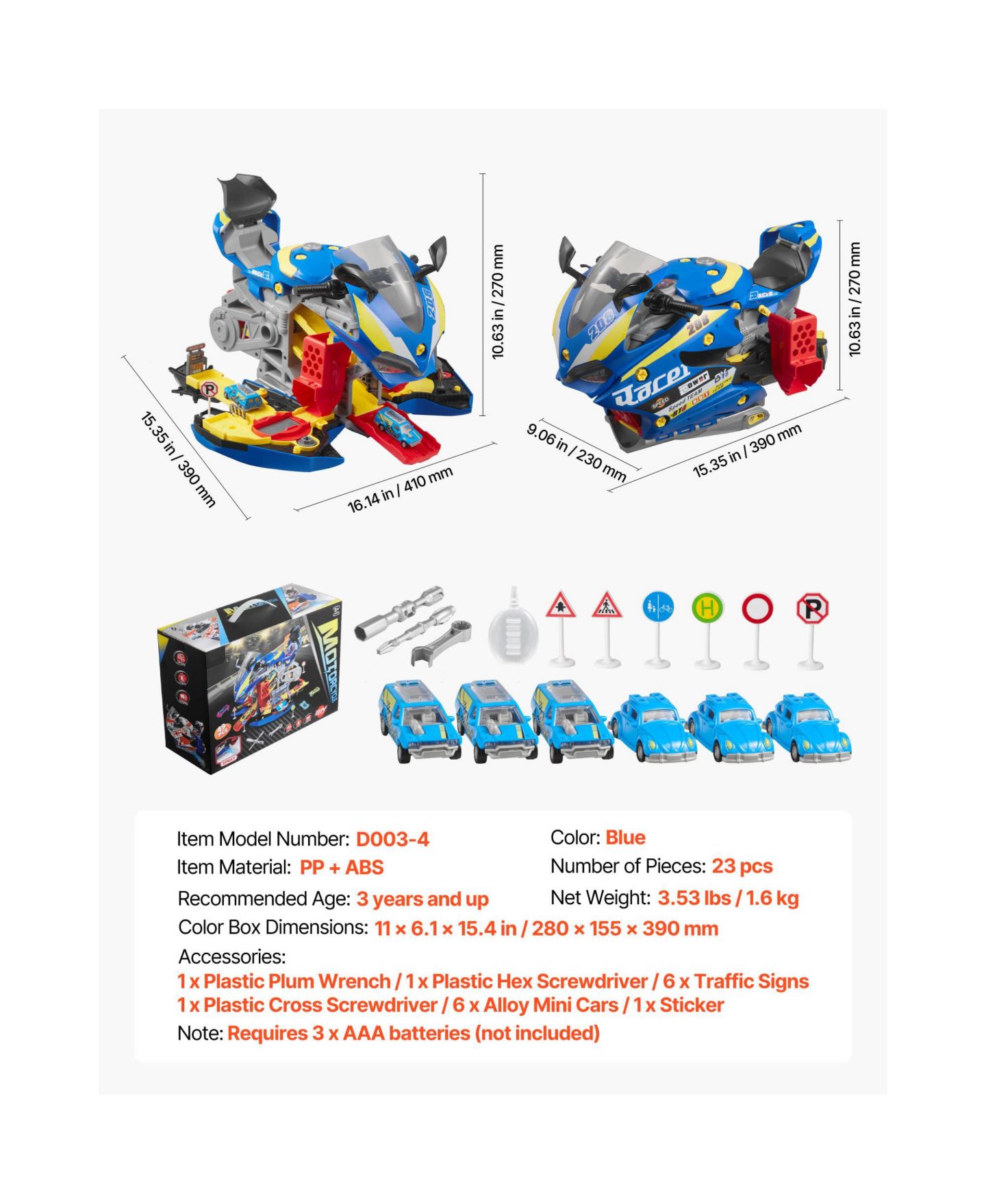 Детский игровой набор SUGIFT Motorcycle Lights and Sounds 25-Piece Playset, Ages 3+, цвет: Синий — фото 7