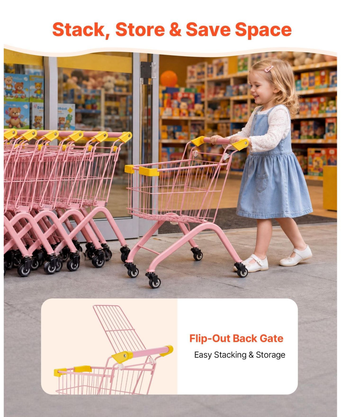 Детская игрушка SUGIFT Doll-Seat Foldable Shopping Cart, Ages 3+, цвет: Розовый — фото 7