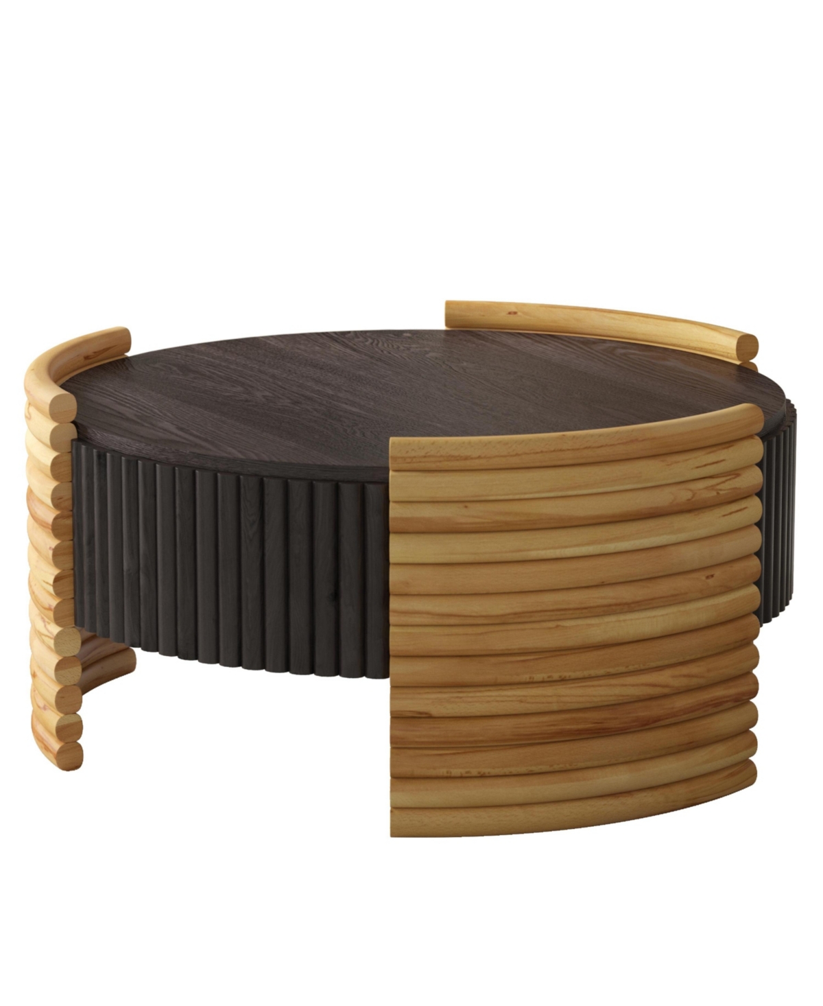 Flynama 31.5" Round Flip-Top Coffee Table, Colorblock Striped Mdf with Wood Veneer