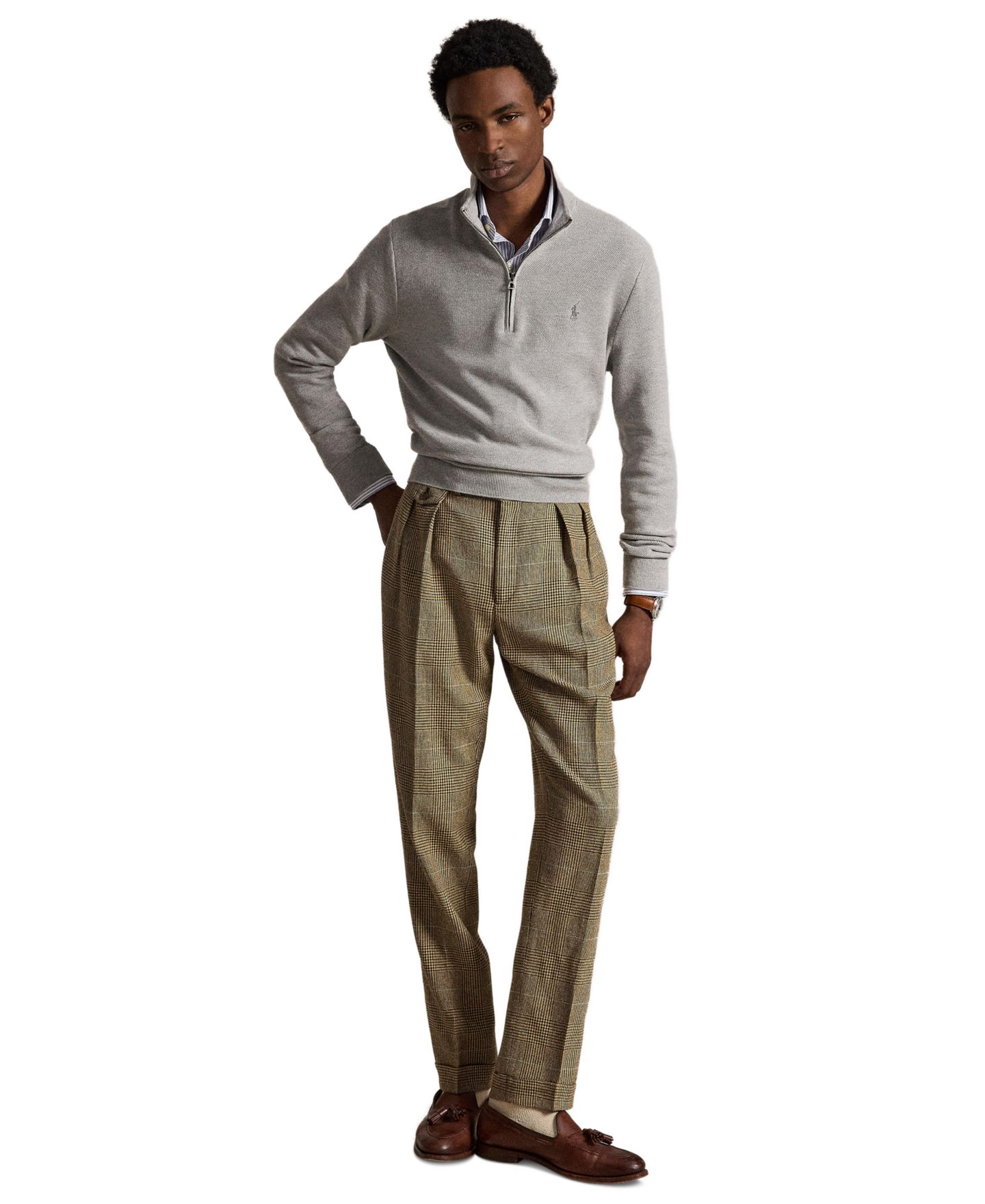 Мужской свитер Polo Ralph Lauren Mesh-Knit Cotton Quarter-Zip, цвет: Меланжевый — фото 2