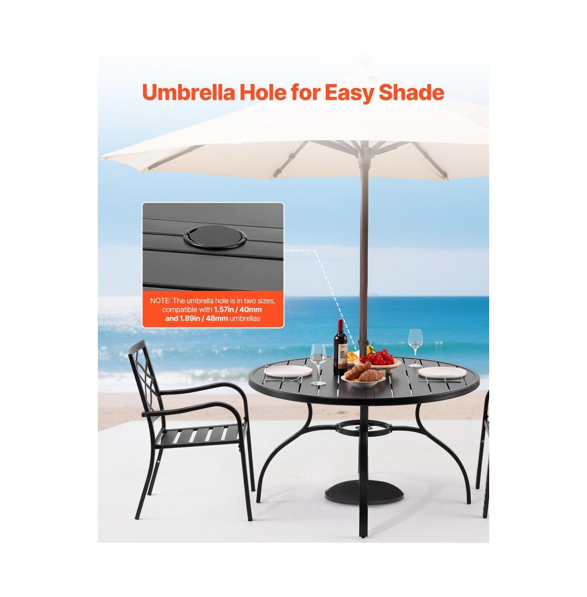 Slickblue Round Metal Patio Table with Umbrella Hole for Garden and Porch