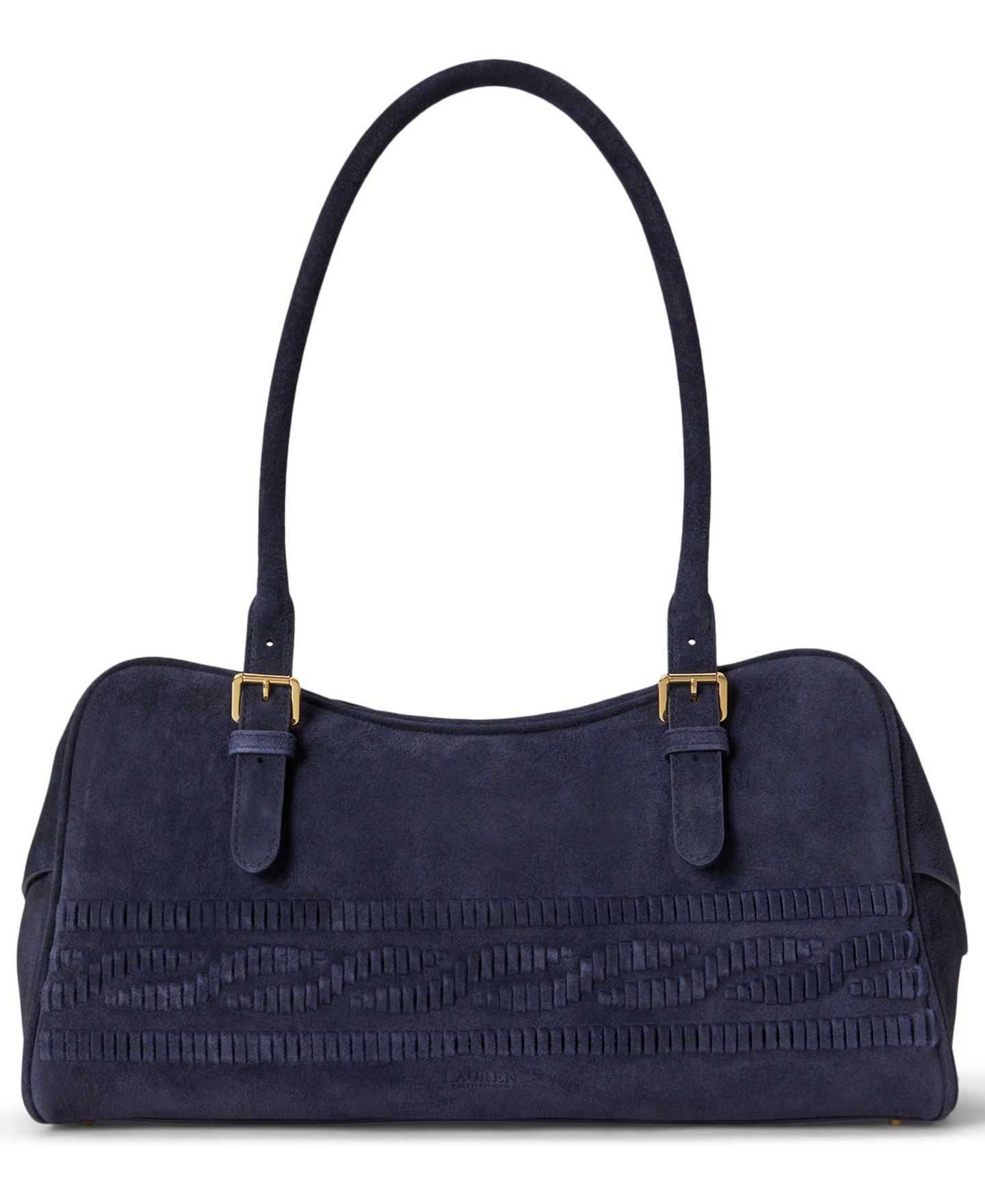 Женская сумка Lauren Ralph Lauren Marcy Suede Cable-Embossed Medium Satchel, цвет: Тёмно-синий — фото 3