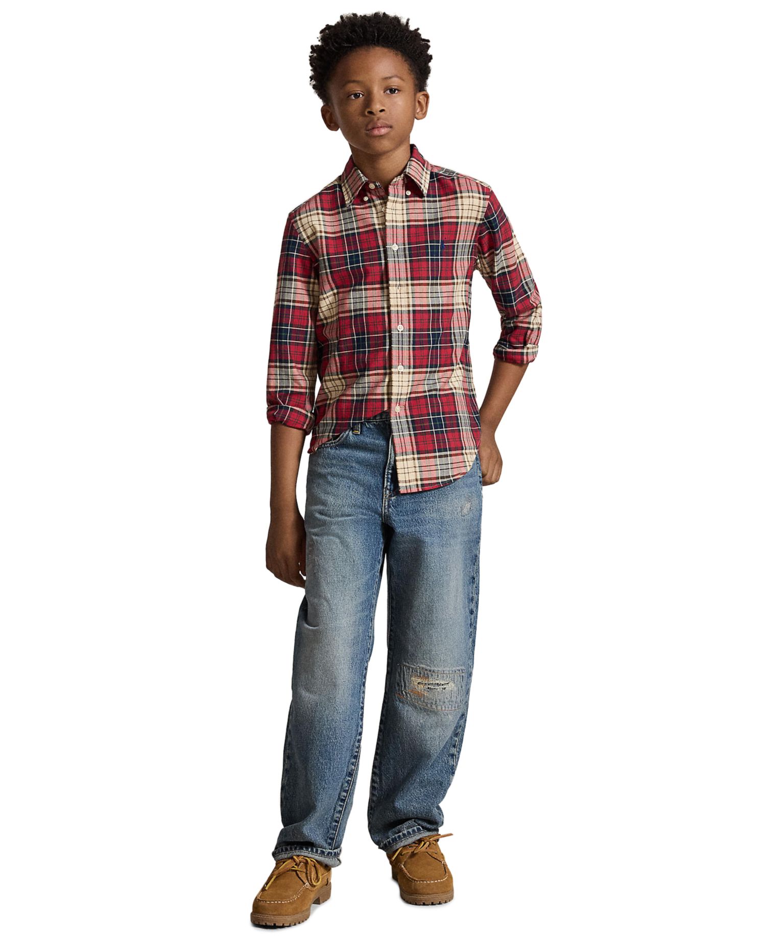 Boys' 8-20 Plaid Cotton Oxford Shirt