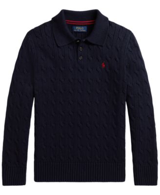 Boys' 8-20 Cable-Knit Cotton Polo Sweater