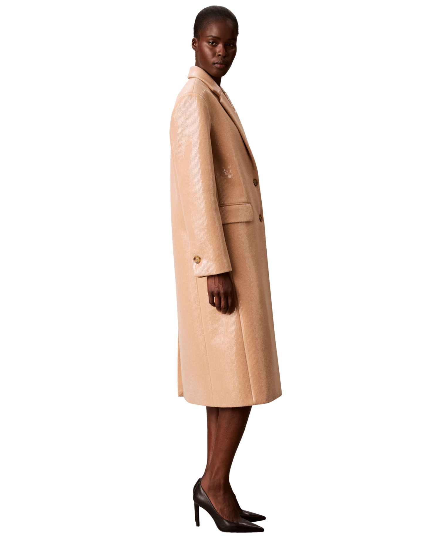Petite Two-Button Sequined Overcoat