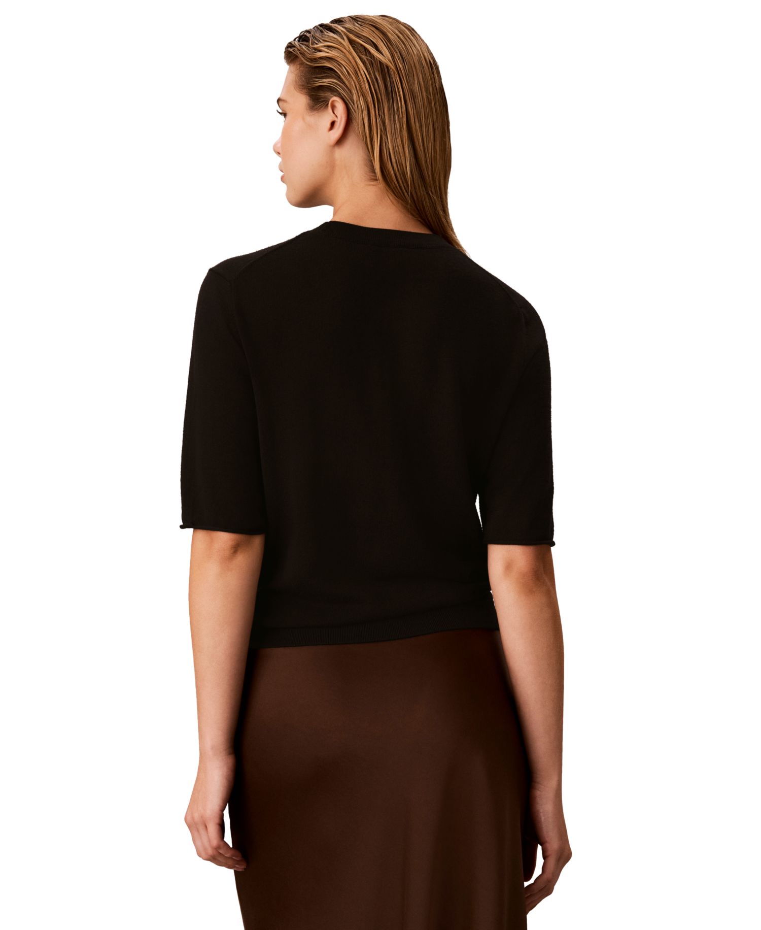 Petite Roll-Tab Short-Sleeve Crewneck Sweater