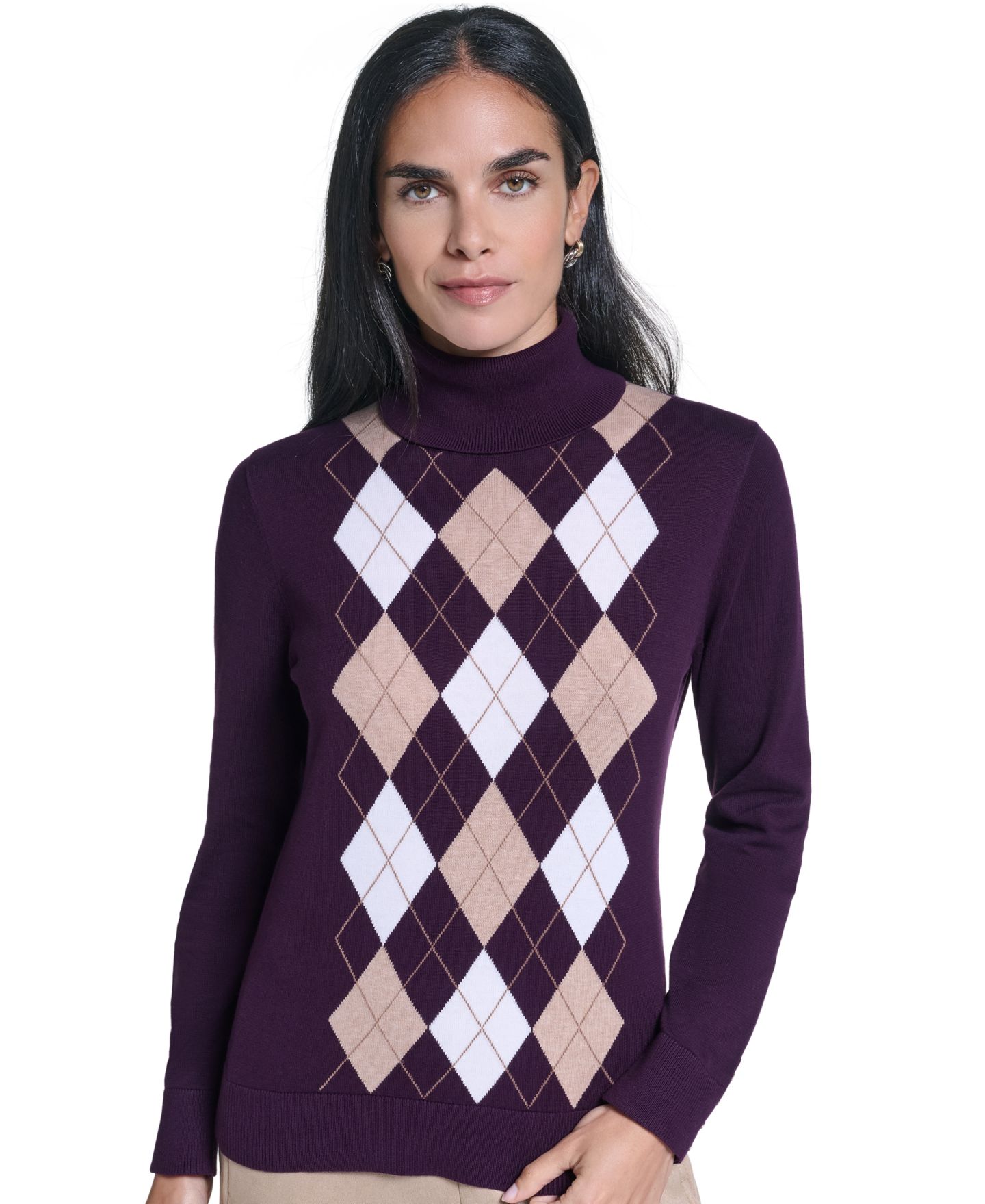 Женский свитер Nautica Argyle Turtleneck, цвет: Баклажановый разноцветный — фото 1