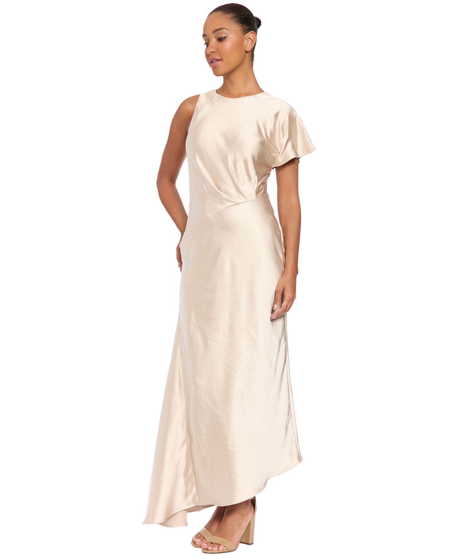 Women's Satin Asymmetrical Short-Sleeve Dress