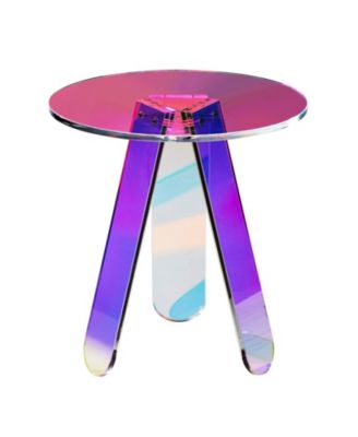 Iridescent Acrylic Side Table with Round Top for Living Room