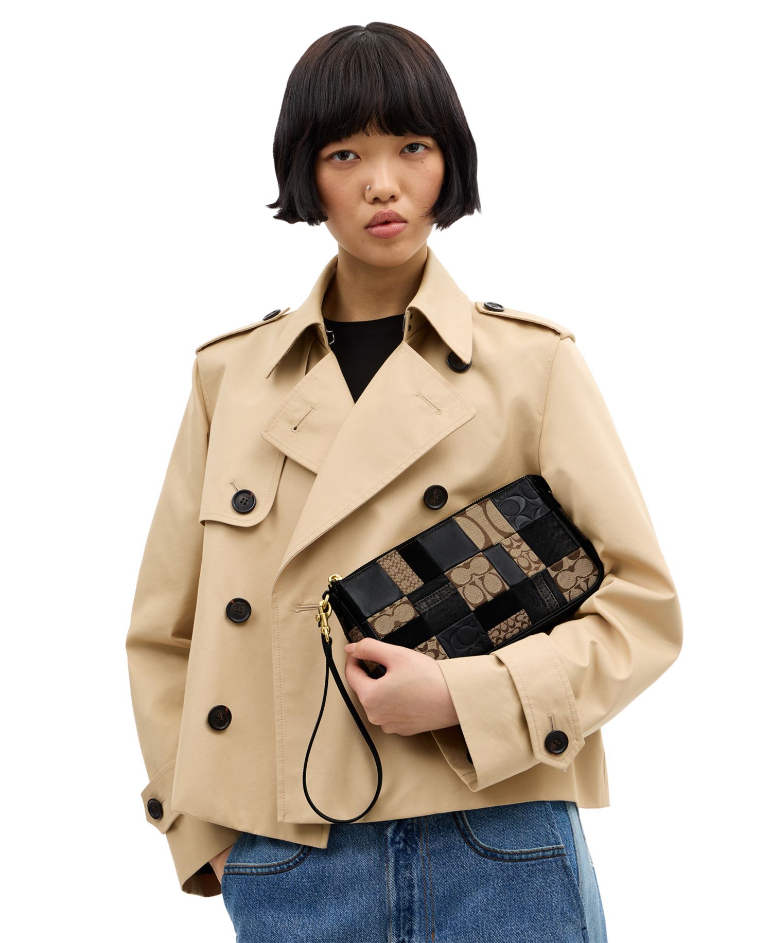 Plaza Medium Patchwork Signature Jacquard Slim Shoulder Bag 25