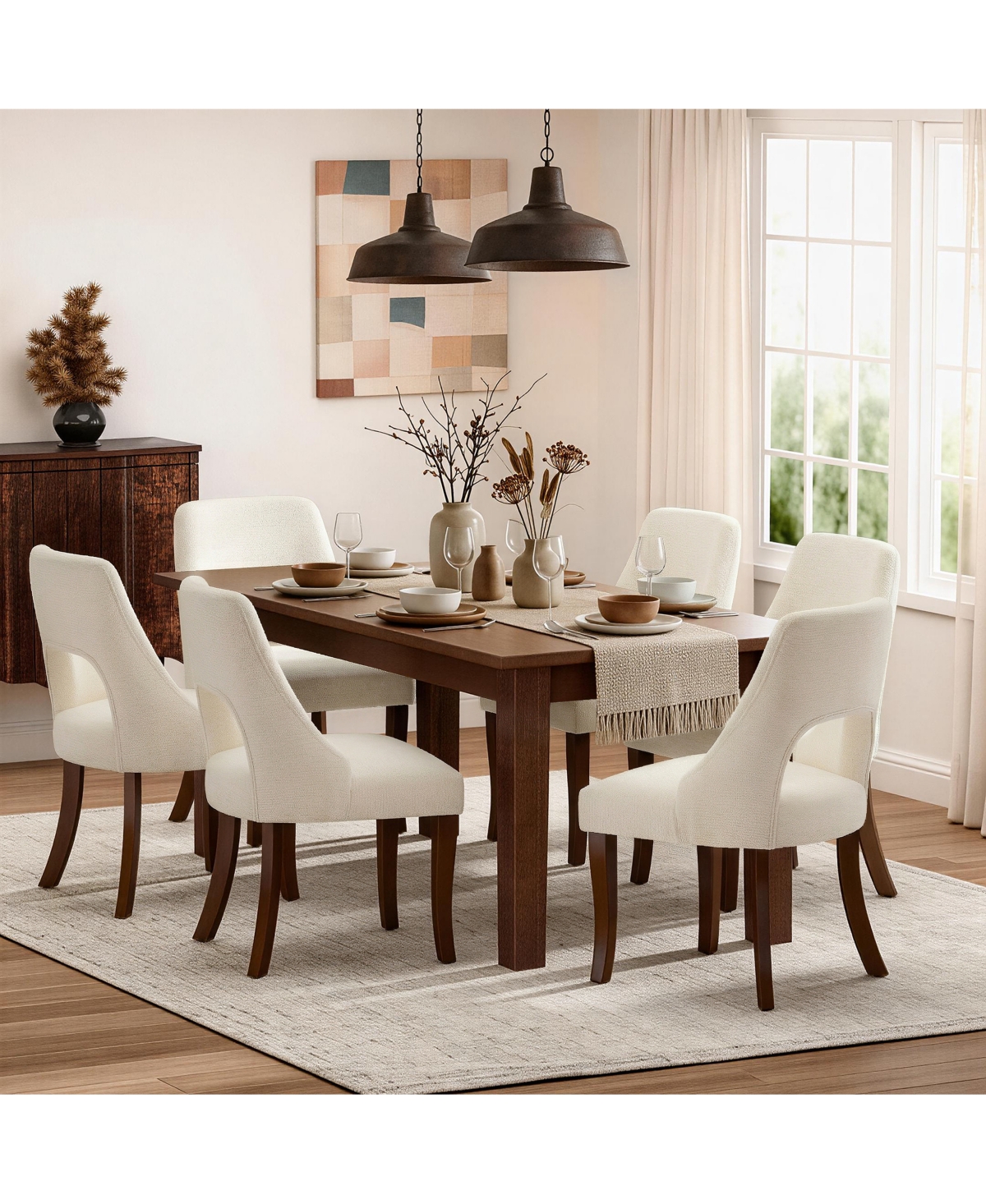 Flynama Set of 2 Tufted Chenille, Curved Rubberwood Legs Dining Chairs