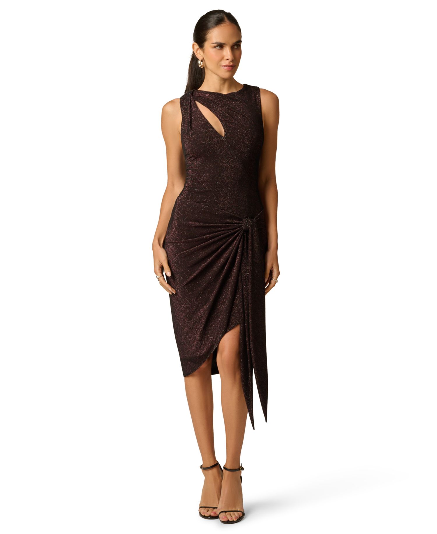 Women's Metallic-Knit Draped-Skirt Mini Dress
