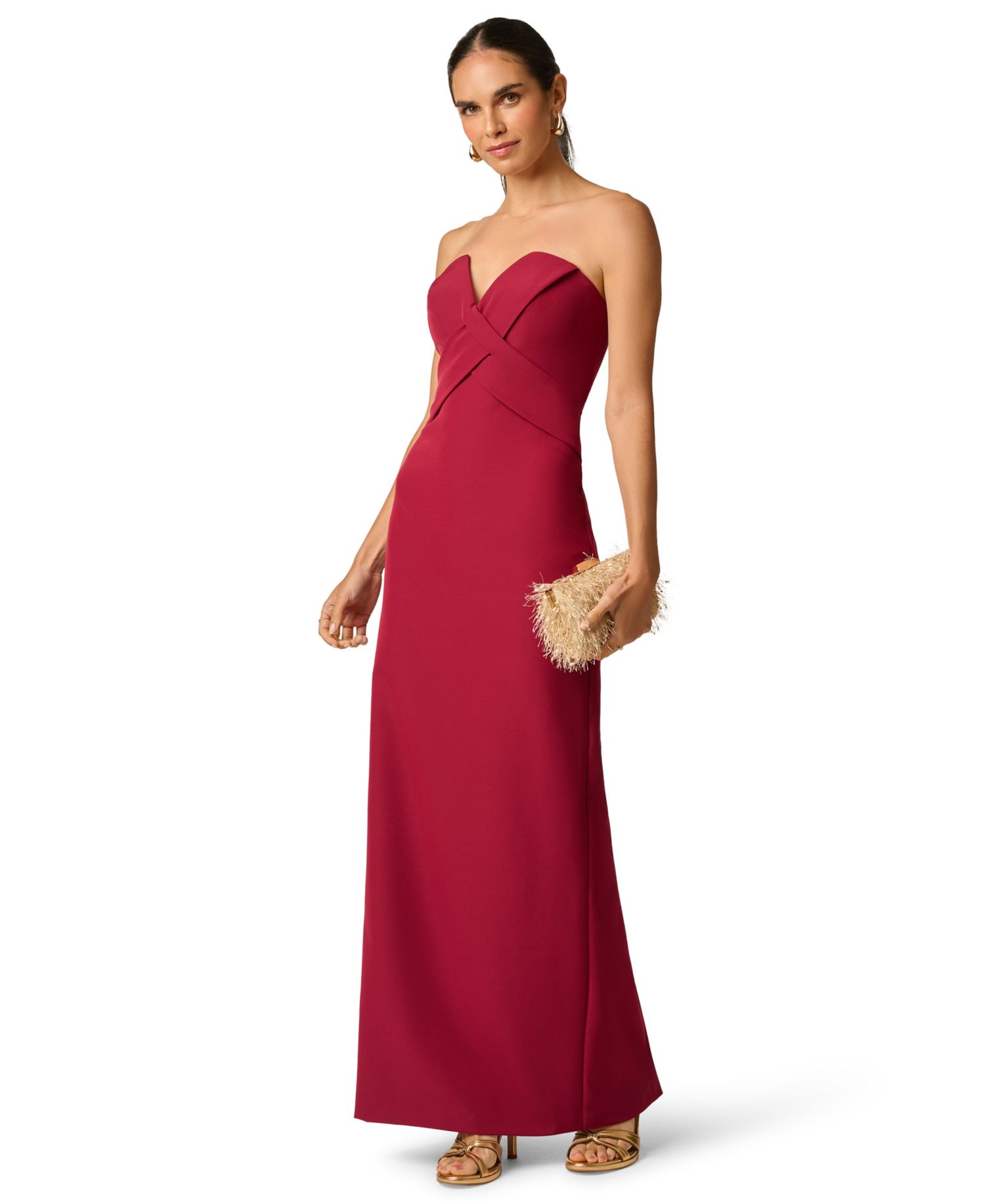 Women's Stretch Strapless Crepe Long Dress