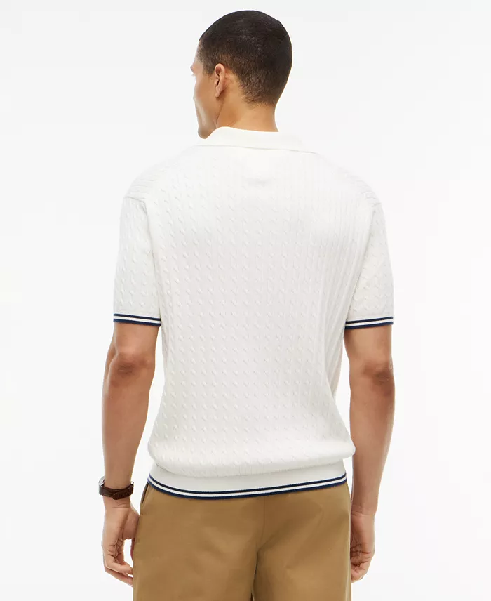Men's Cable Knitted Short-Sleeve Sweater Polo Shirt - thumbnail 4