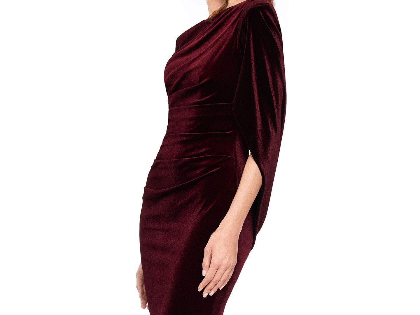 Женское платье Betsy & Adam Velvet Draped Back Long, цвет: Бордовый — фото 3