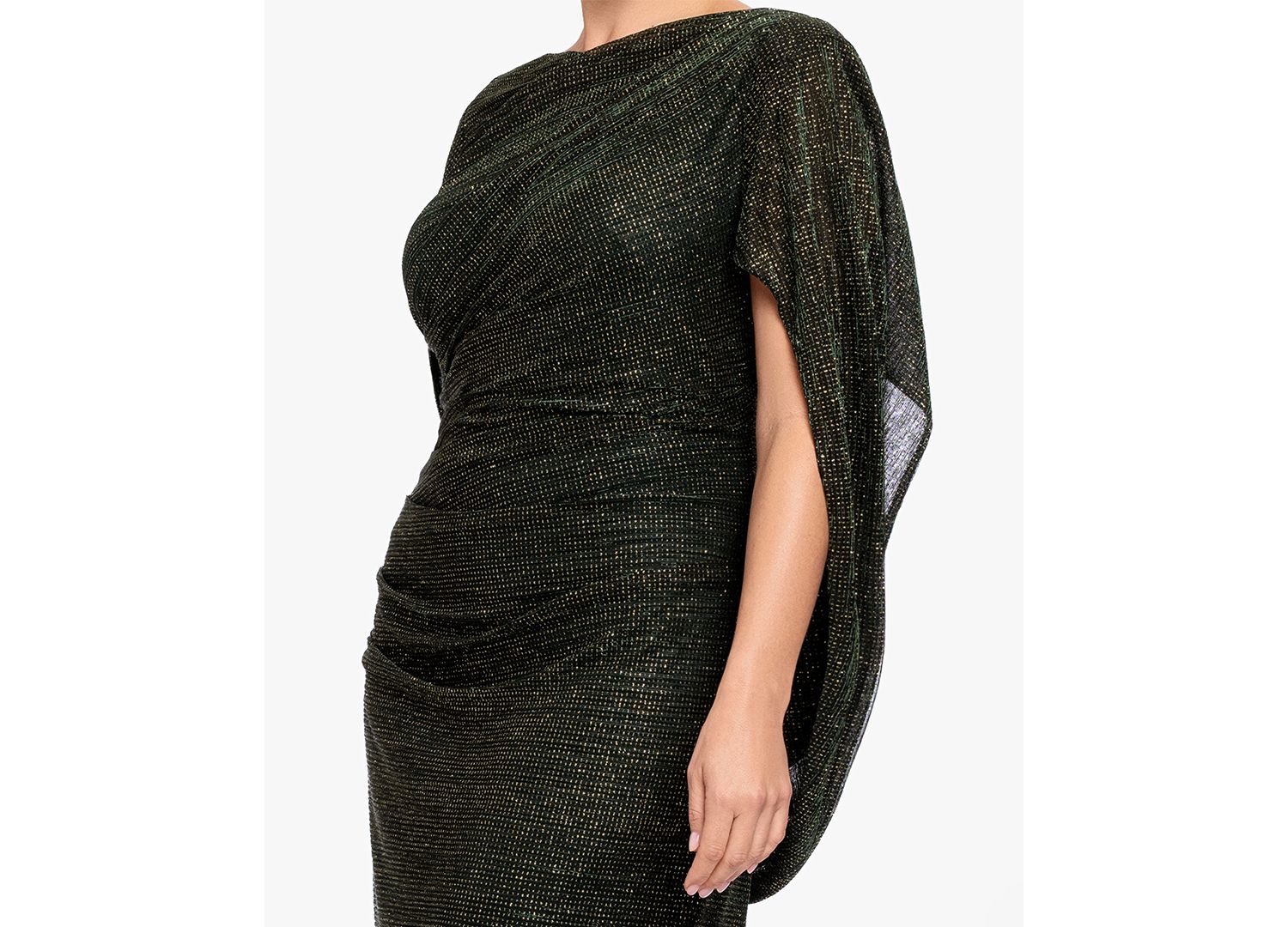Women's Metallic Glitter-Crinkle Draped-Back Gown