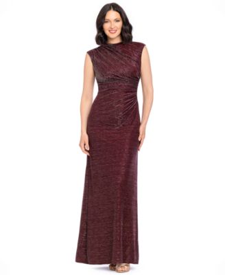 Women's Cory Metallic Ruched Mock Neck Gown