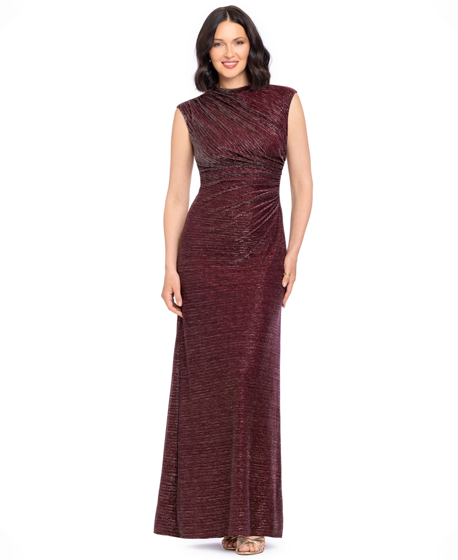Women's Cory Metallic Ruched Mock Neck Gown
