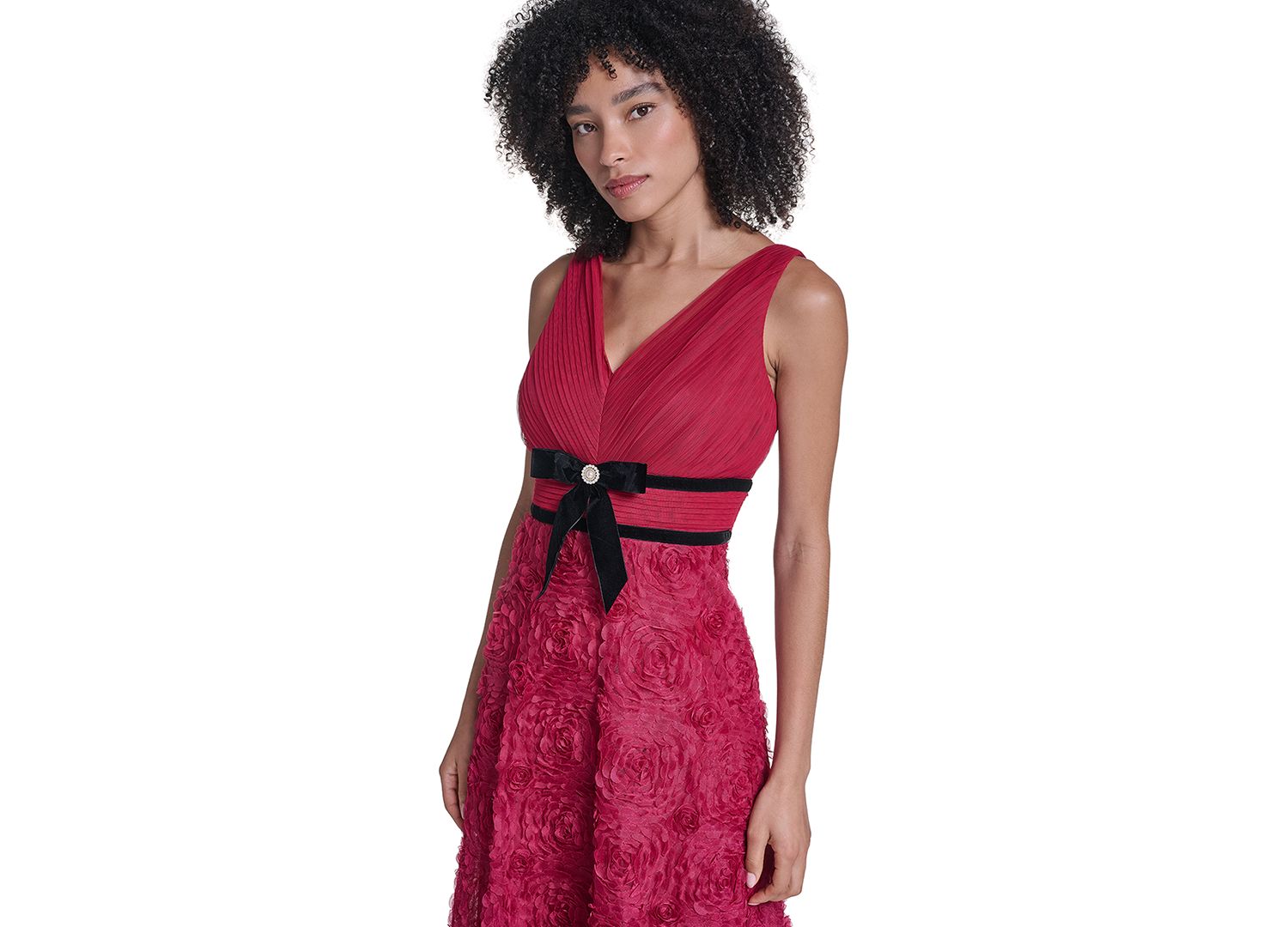 Women's LD6B0013 Floral V-Neck Sleeveless Long Gown