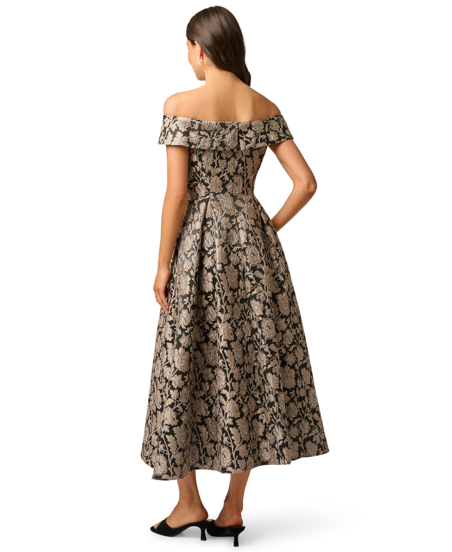 Women's Off-the-Shoulder Floral-Print Jacquard Midi Dress