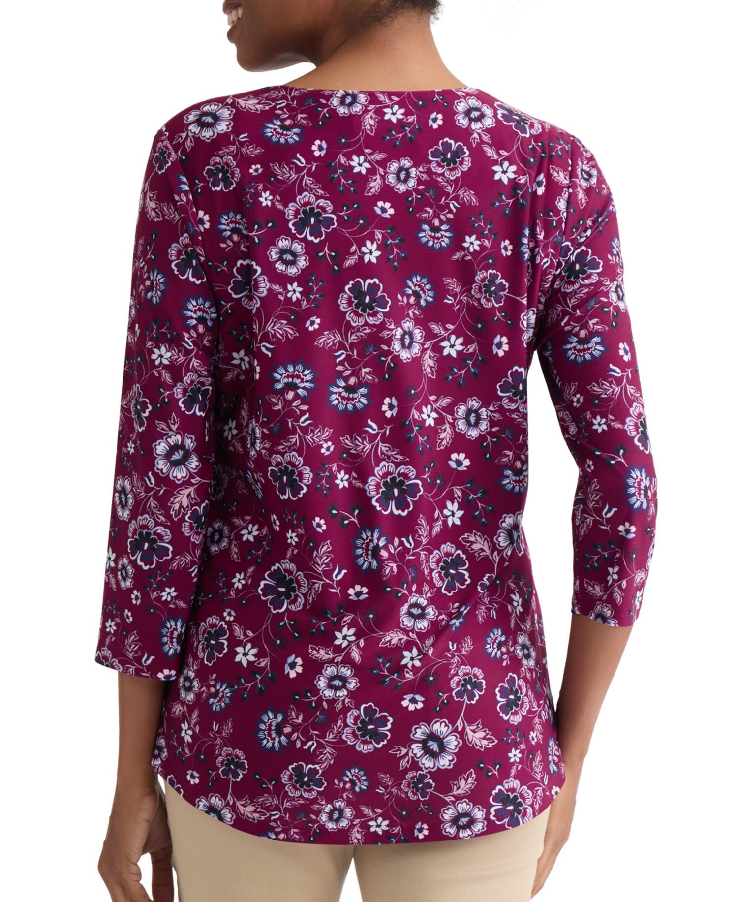 Petite Floral Print Key-Hole Detail Top