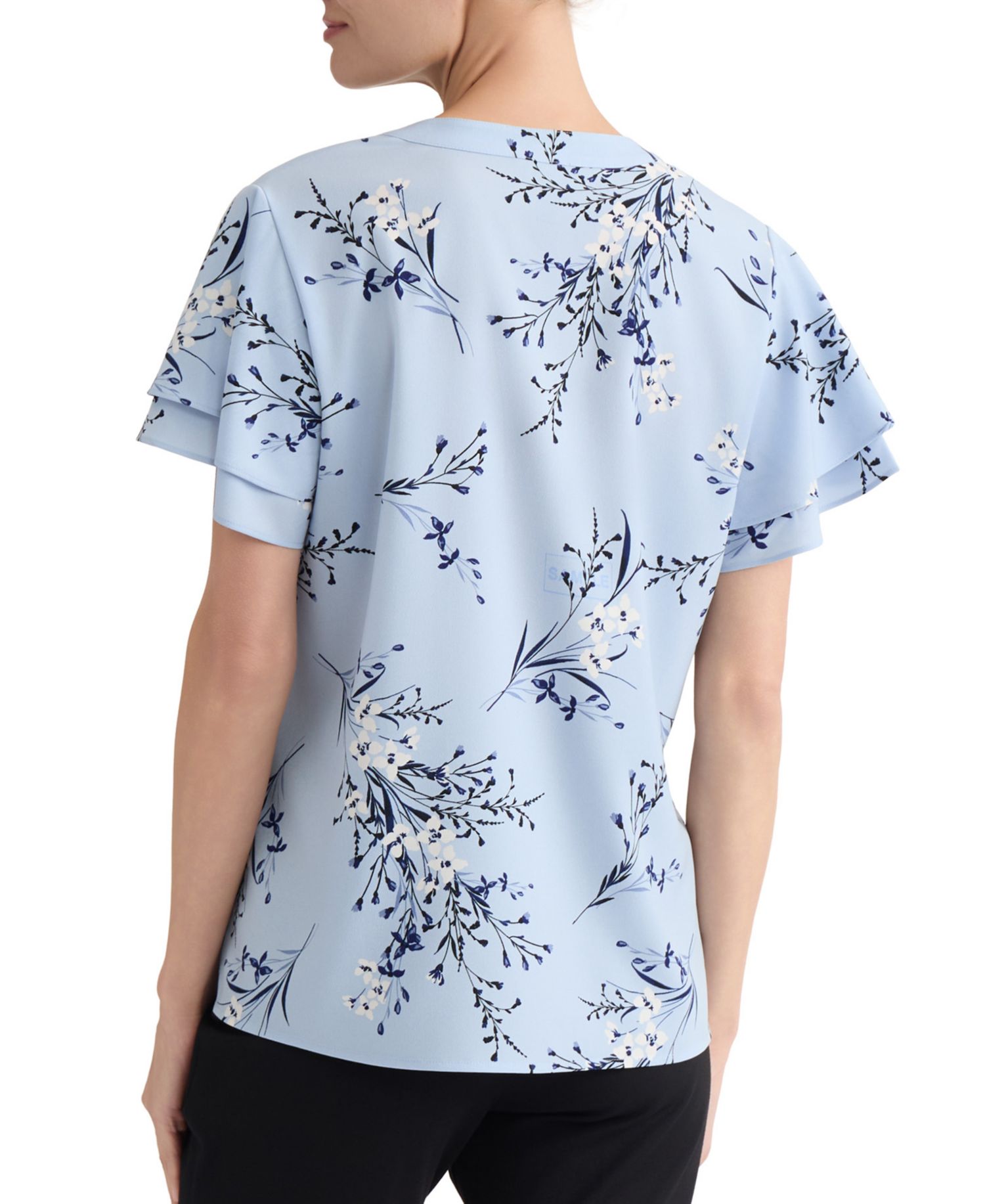 Petite Floral-Print Short-Sleeve Blouse