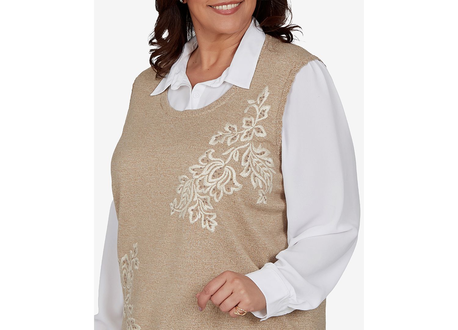 Plus Size Union Square Two-in-one Embroidered Sweater