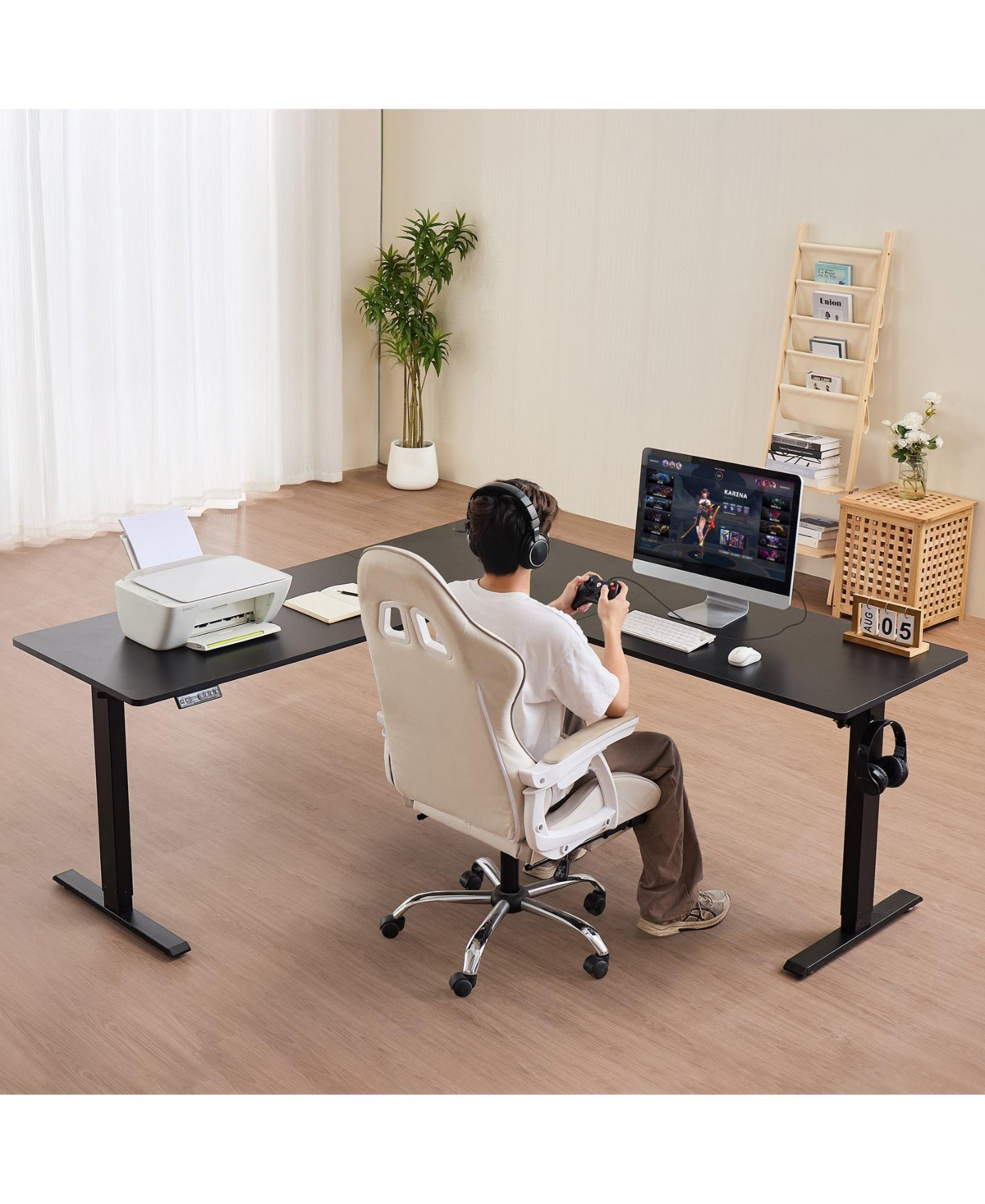 Slickblue Heavy Duty L Corner Gaming Desk with Steel Frame Design
