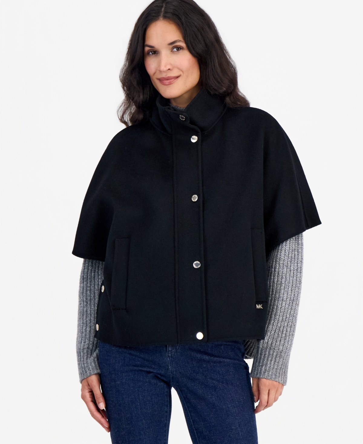 Michael Kors Women's Short Funnel-Neck Wool-Blend Cape Coat