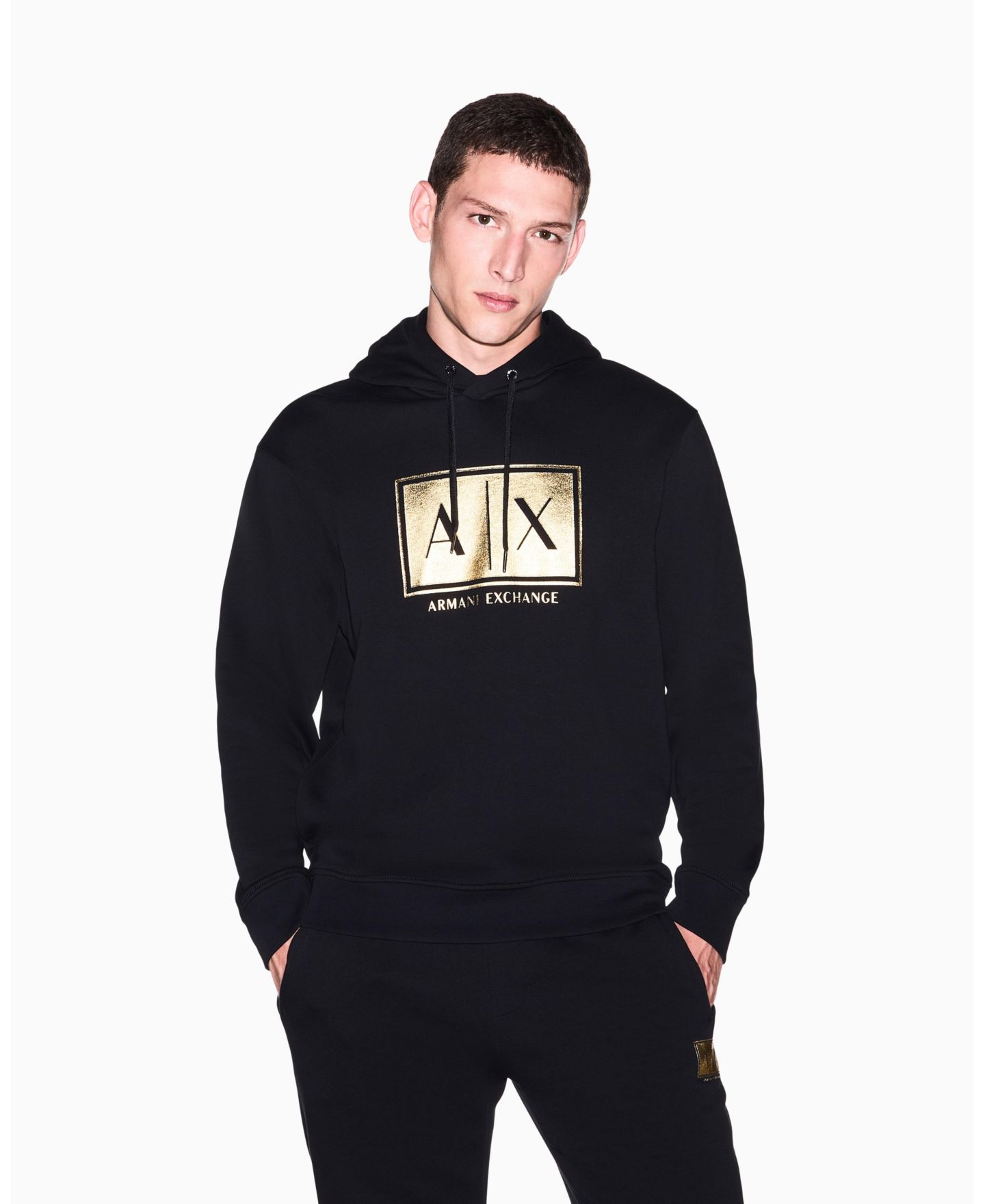 Мужское худи A|X Armani Exchange Black And Gold Box, цвет: Чёрный / Золотой — фото 2
