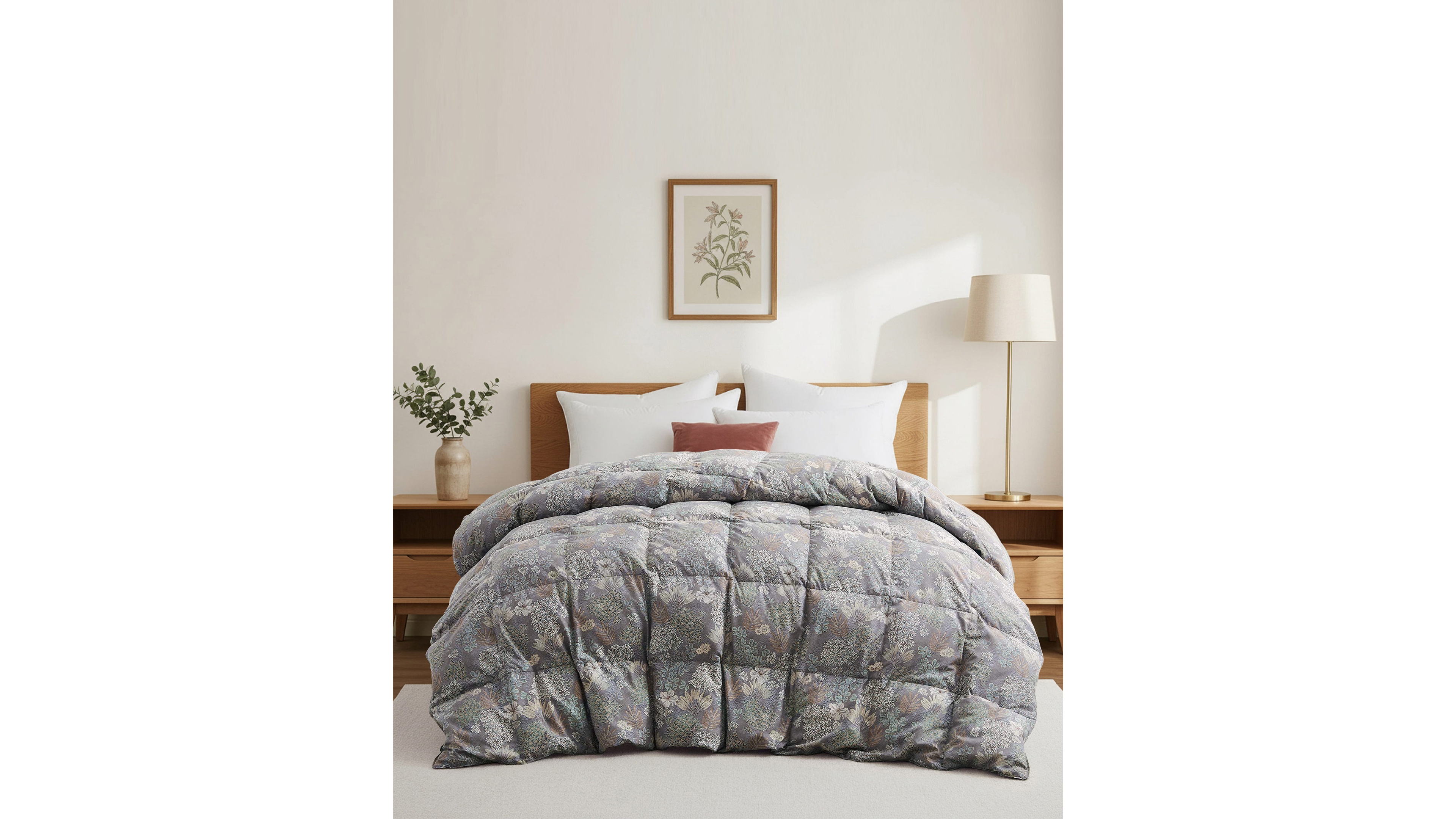 Unikome Printed All Season White Goose Feather Fiber Comforter, Full/Queen