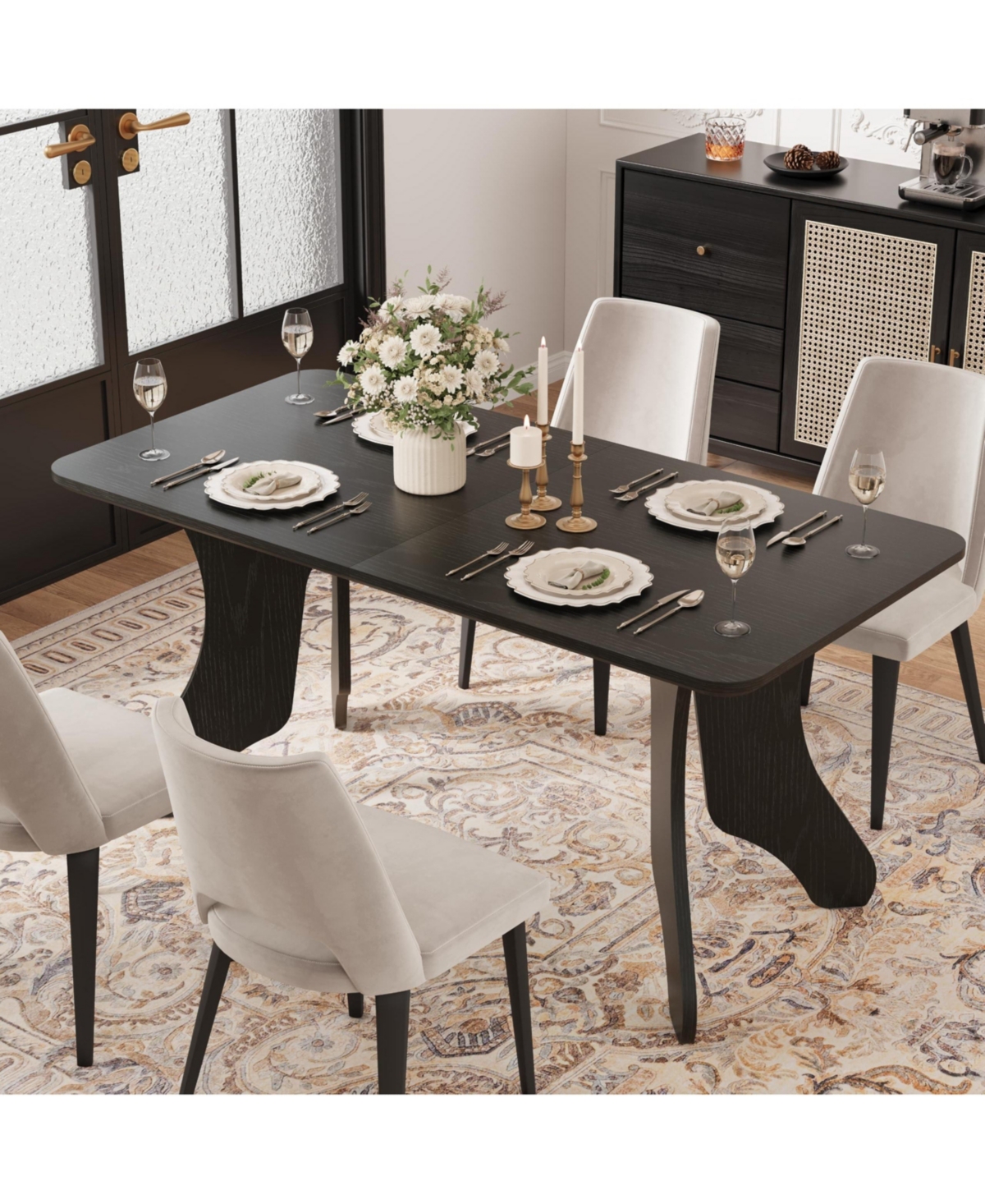 Dining Table, 63 in Rectangular Dinner Table for 4-6 People | Antler Dinner Kitchen Table, Modern Farmhouse for Dining Room