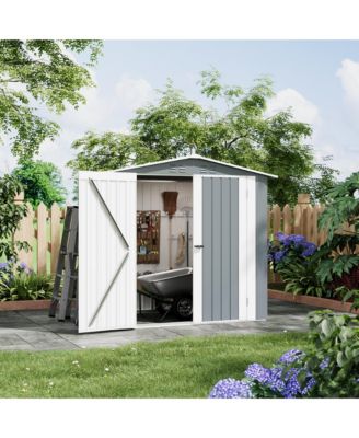 6' x 4' Metal Tool Shed with Gable Roof and Double Doors, Outdoor Storage Shed for Garden Patio Backyard, Gray