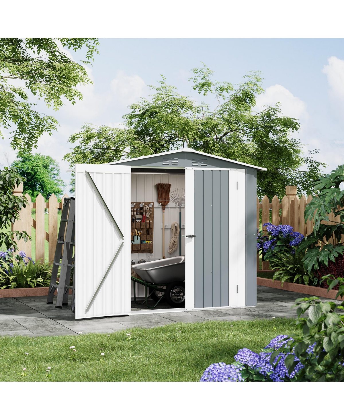 6' x 4' Metal Tool Shed with Gable Roof and Double Doors, Outdoor Storage Shed for Garden Patio Backyard, Gray