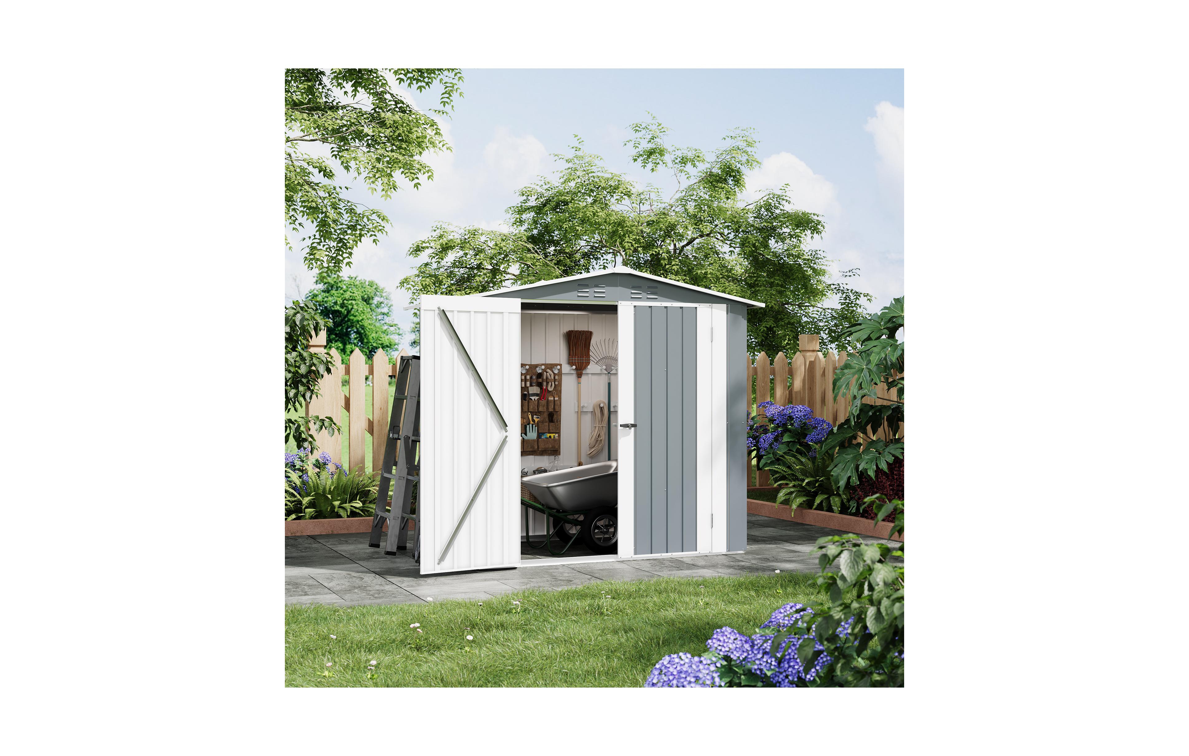6' x 4' Metal Tool Shed with Gable Roof and Double Doors, Outdoor Storage Shed for Garden Patio Backyard, Gray