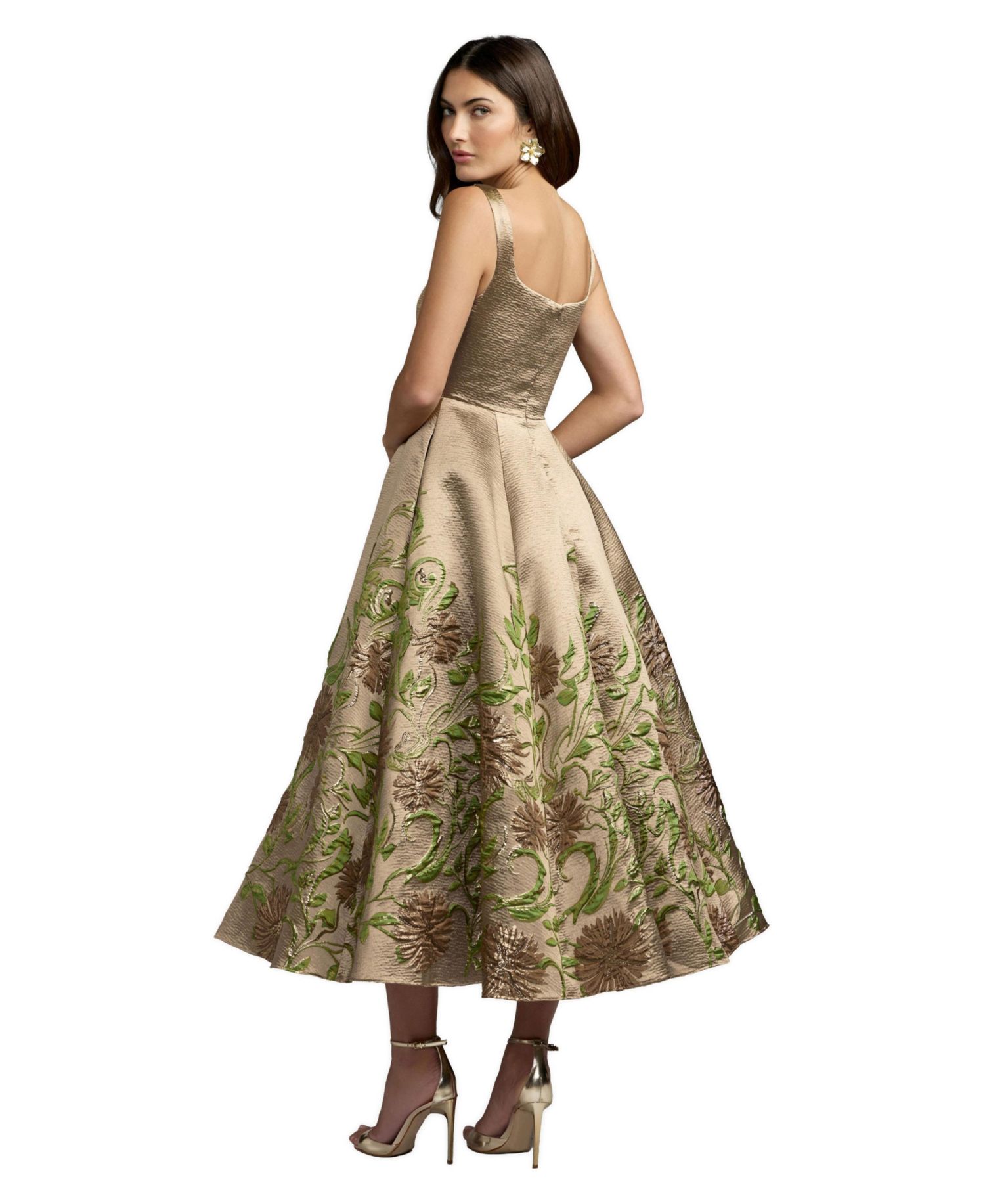 Women's Embroidered Floral A-Line Square Neck Midi Dress