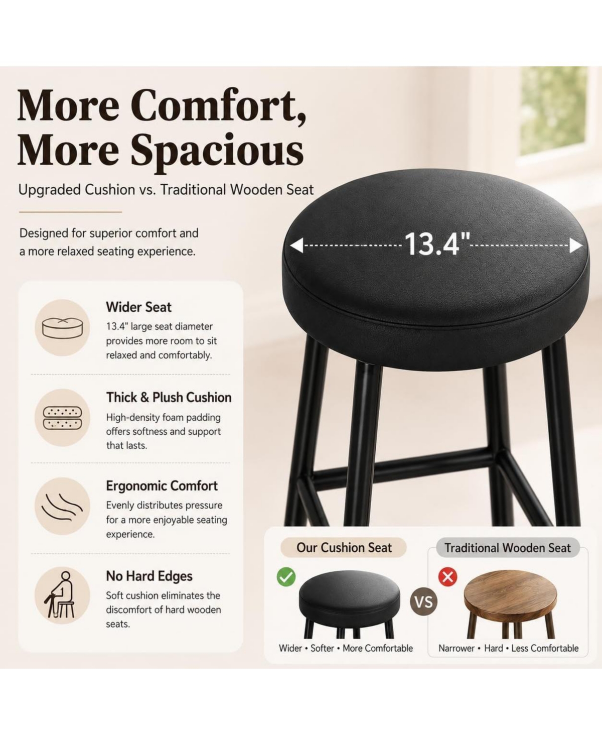 Round Backless Bar Stools Set of 2