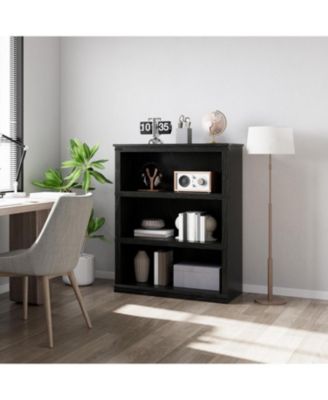 3-Tier Farmhouse Wooden Bookcase, Tall Open Bookshelf, Rustic Black, 40" H x 31.5" W x 12.8" D