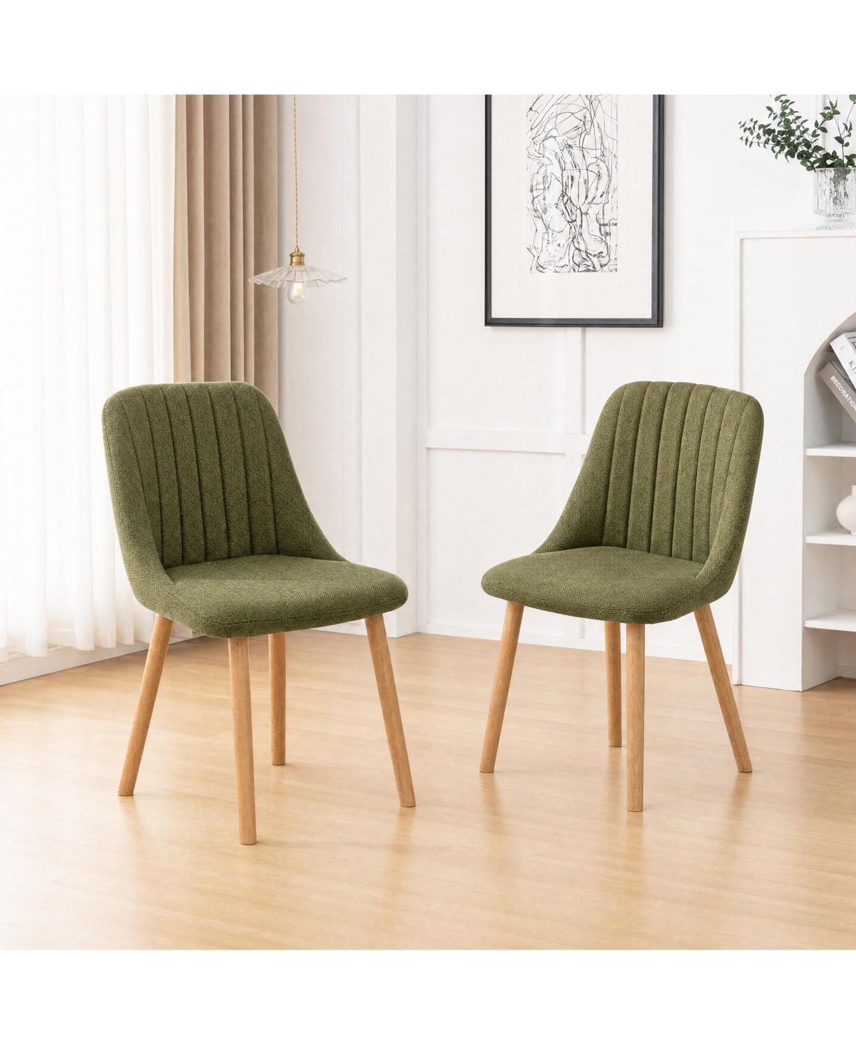Upholstered Dining Chairs Set of 4, Modern Tufted Accent Chairs with Solid Wood Legs, Supports 300 Lbs for Kitchen Dining Room Vanity